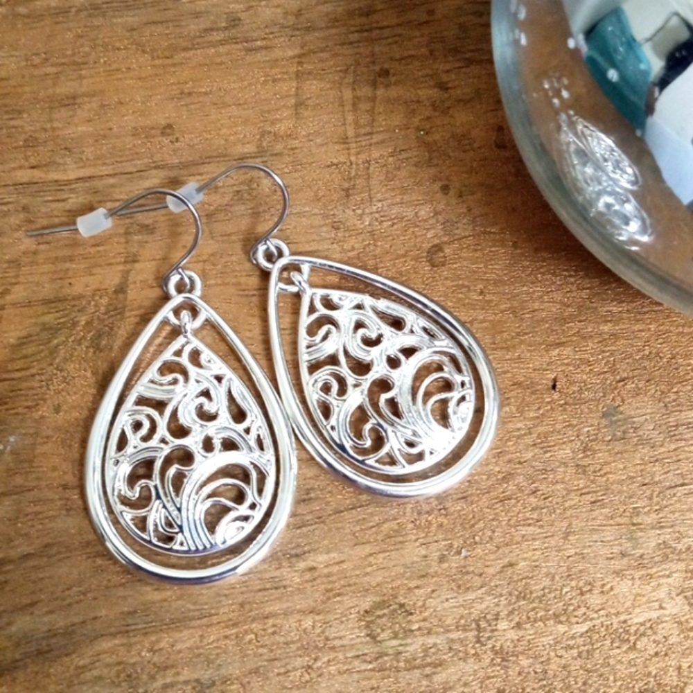 Filigree Silver Drop Earrings